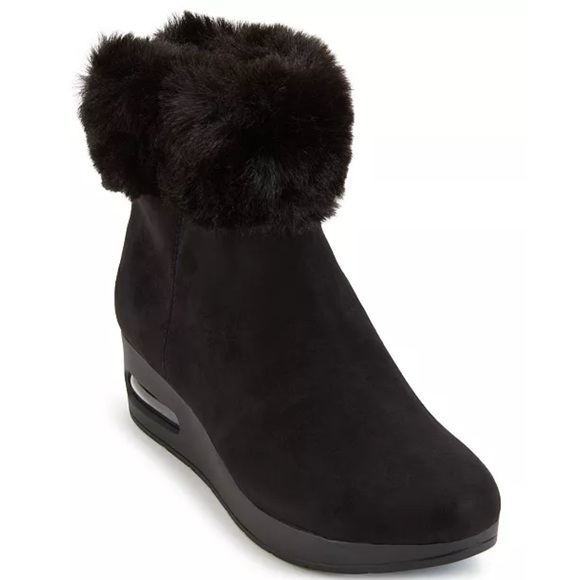 Dkny Abri Faux-Fur Wedge Booties in Black & Gold Women’s Size 7.5M - Picture 1 of 11